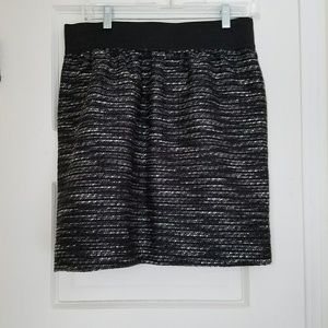 Black White Tweed Skirt Outback Red Elastic Waist A-Line Skirt Medium